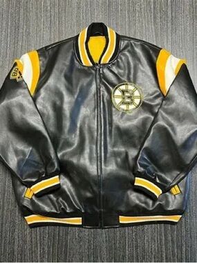 Boston Bruins Black & Yellow Leather Varsity Jacket